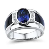 Men Silver Zircon Sapphire Fashion Jewelry Inlaid Diamond Adjustable Size Women Ring