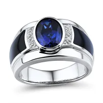 Men Silver Zircon Sapphire Fashion Jewelry Inlaid Diamond Adjustable Size Women Ring