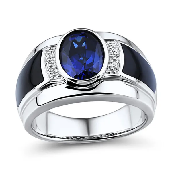 Men Silver Zircon Sapphire Fashion Jewelry Inlaid Diamond Adjustable Size Women Ring