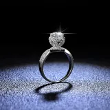 Sterling Silver Semi Pave Diamonds Solitaire Princess Cut Moissanite Wedding Rings