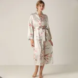 Women 3 Pieces Floral Printed Sleepwear Silk Sling Sleeveless Top Shorts and Maxi Robe Pajamas Set