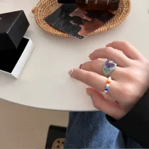 Vintage Irregular Colorful Glaze Pearl Finger Rings Personalized Hand Painted Enamel Open Ring Party Gift