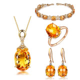 Topaz Clover Pendant Chain Jewelry Necklaces Women Rings Jewelry Sets