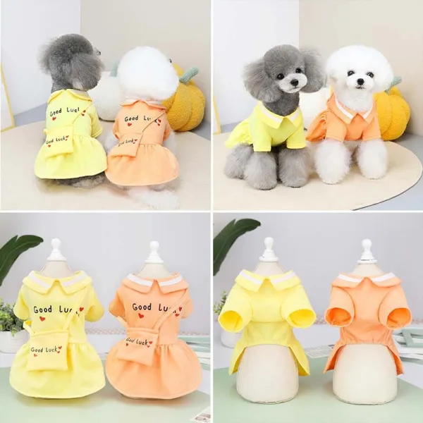 Pet Dog Cloth Teddy Princess Collar Dress with Bag Puppy Cloth