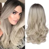 Women Long Gradient Ash Light Brown Blonde Synthetic Mini Lace Front Wig