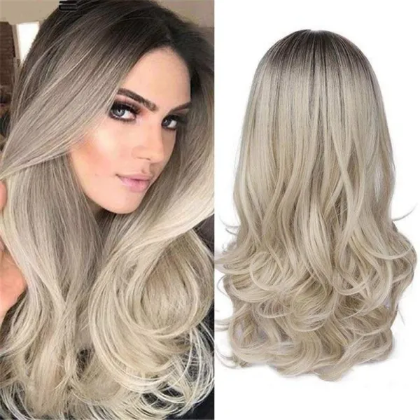 Women Long Gradient Ash Light Brown Blonde Synthetic Mini Lace Front Wig