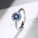 Silver Zircon Blue Fashion Jewelry Inlaid Diamond Adjustable Size Women Ring