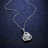 18K White Gold Sterling Silver Round Cut Moissanite Diamonds Camellia Pendant Necklace