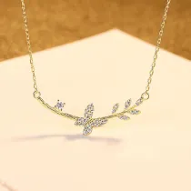 Sterling Silver 18K White Gold Butterfly Solitaire Zirconia Pendant Necklace