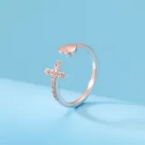Silver Full Diamond Cross Shape Opening Women Ring For Women Girls Gifts