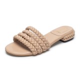Women Weave Strap Open Toe Flat Sandal Slipper