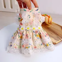 Pet Small Dog Lace Floral Striped Dress Dog Puppy Cloth
