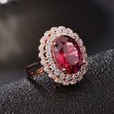 Red Zircon Rose Sunflower Fashion Jewelry Inlaid Diamond Adjustable Size Women Ring