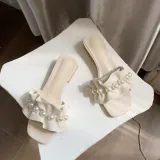 Women Pearls Open Toe Bare Flat Heel Leisure Sandalias Slippers