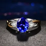 Blue Zircon Fashion Jewelry Inlaid Diamond Adjustable Size Women Ring