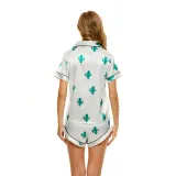 Women 2 Pieces Satin Silk Sleepwear Short Sleeve Mixed Print Shirt and Shorts Pajamas