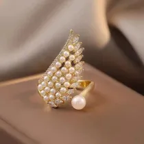 Pearl Fashion Jewelry Inlaid Diamond Adjustable Size Women Ring