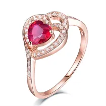 Red Zircon Love Jewelry Hollow Inlaid Diamond Adjustable Size Women Ring