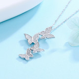 Sterling Silver Butterfly Pave Diamond Pendant Necklace