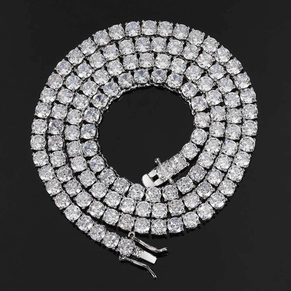 Zirconia Pave Yellow Gold Clustered Diamond Chain Necklace