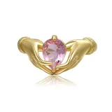Light Luxury Hands Love Copper Gold Plated Zircon Simple Ring Woman