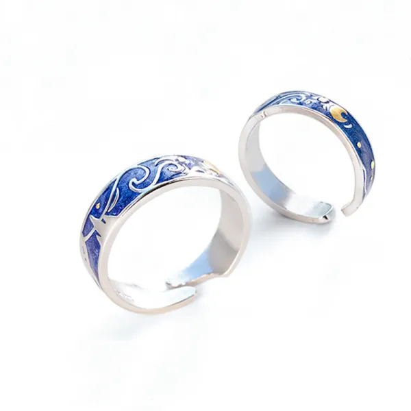 Couples Starry Sky Fashion Jewelry Inlaid Diamond Adjustable Size Women Ring