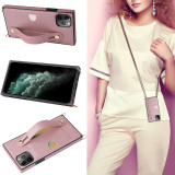 Pure Color Leather Drop Proof Phone Case for iPhone13 12 11 Pro Max with Crossbody Lanyard and Wristband