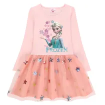 Toddler Girls Print Princess Snowflake Sequins Stars Long Sleeves Tutu Dress