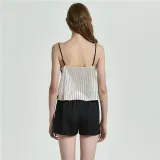 Women 2 Pieces Sleepwear Silk Sling Sleeveless Lace Top and Shorts Pajamas Set
