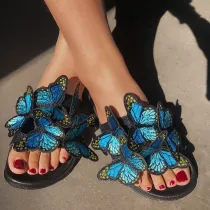 Butterfly Embroidery Slides Flat Beach Sandal Slipper