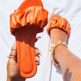 Women PU Leather Elastic Pleated Flat Sandals Slippers