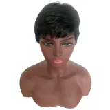Women Synthetic Black Pretty Short Light Golden Fluffy Nature Hair Wigs Cut Full Wig