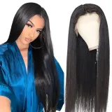 Women Synthetic Black Long Color Straight Hair Wigs Middle Parting Wig