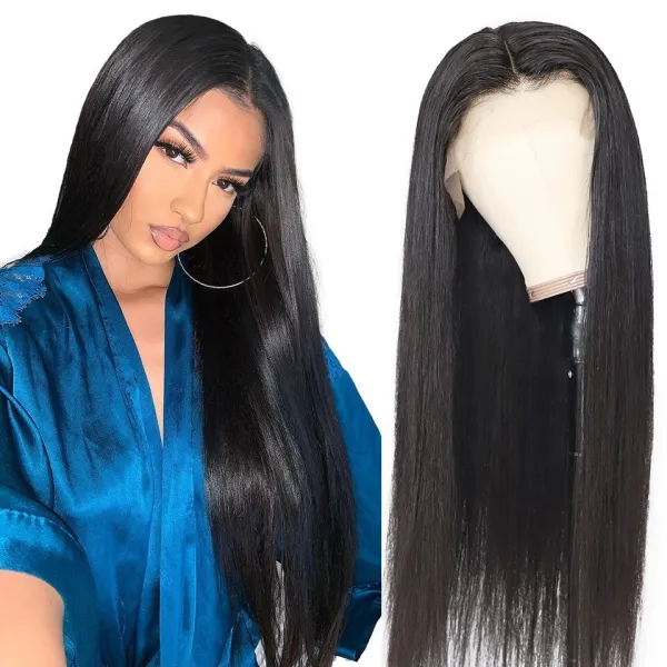 Women Synthetic Black Long Color Straight Hair Wigs Middle Parting Wig
