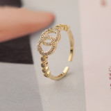Gold Zircon Double Loop Cross Fashion Jewelry Inlaid Diamond Adjustable Size Women Ring