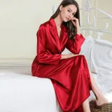 Women Long Sleeve Sleepwear Surplice Maxi Dress Robe Nightgown with Belt