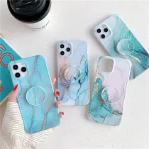 Flowing Gold Marbling Drop Proof Phone Case for iPhone13 12 11 Pro Max with Circular Bracket