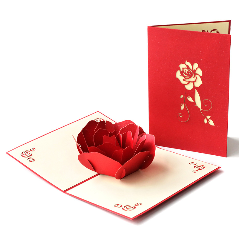 3D Rose Greeting Card Postcard Wedding Valentines Gift