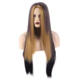 Women Long Synthetic Lace Front Straight Wigs Gradient Hair Wigs Middle Parting Wig