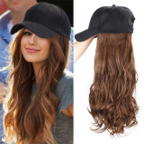 Women Long Brown Black Wave Wig With Hat