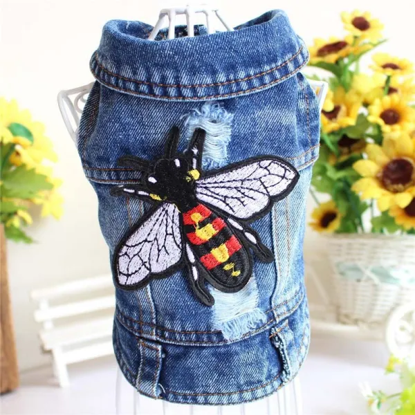 Pet Small Dog Butterfly Pattern Denim Vest Puppy Cloth