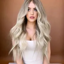 Women Long Blonde Hot Wavy Split Wig
