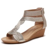 Women Weave Strap Zipper Roman Wedge Sandals