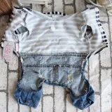 Pet Dog Cloth Blue Striped Shirt Denim Overall Suit Puppy Cloth