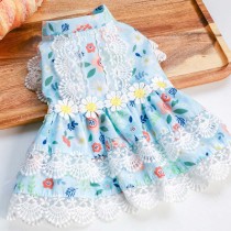 Pet Small Dog Blue Lace Floral Dog Puppy Cloth