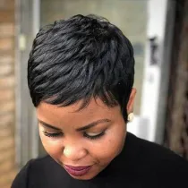 Women Synthetic Black Pretty Short Light Golden Fluffy Nature Hair Wigs Cut Full Wig