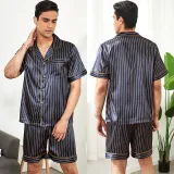 Women 2 Pieces Satin Silk Sleepwear Polka Dots Short Sleeve Shirt and Shorts Pajamas Set