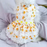 Pet Small Dog Lace Floral Striped Dress Dog Puppy Cloth