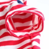 Pet Small Dog Red Striped Hooded Shirt Denim Strap Dress with Cherry Puppy Cloth