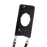 Leather Ferrule Drop Proof Phone Case for iPhone13 12 11 Pro Max with Crossbody Lanyard